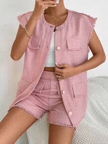 SHEIN Essnce Vest & Shorts Two Piece Set - Pink - View 1