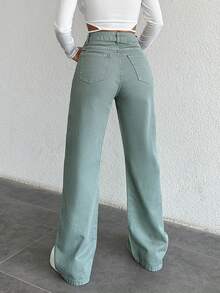 Cottnline Ladies' Casual Denim Trousers With Pockets - Mint Green - View 3