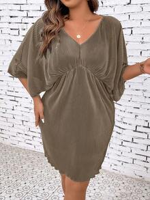 SHEIN Clasi 大尺碼實色v領寬鬆休閒短裙 - 棕色 - 查看 6