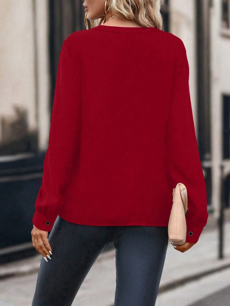 Contrast Sequin Notched Neckline Blouse