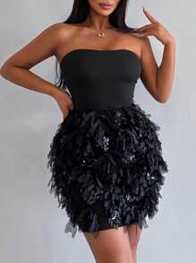 Allurite Women's Strapless Ruffles Dress - Black - View 5