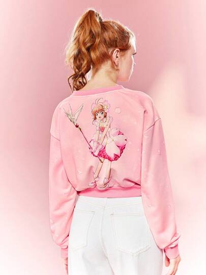 CARDCAPTOR SAKURA | SHEIN Sudadera Con Estampado De Personajes De Dibujos Animados Y Hombros Caídos Para Mujer