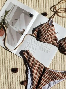 SHEIN Swim Striped Triangle Cup Halter Neck Bikini Set Wedding Summer Beach