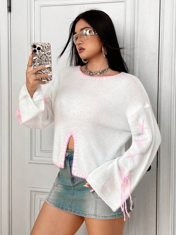 Women's Plus Size Split Hem Pullover Sweater