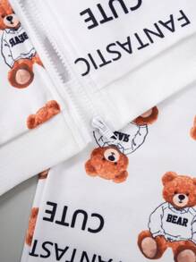 SHEIN Toddler Boys' Cartoon Printed Zip-Front Jacket And Pants Set - White - View 6