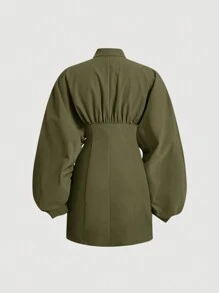 SHEIN MOD 純色燈籠袖襯衫連身裙