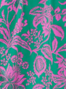 SHEIN LUNE 花卉印花荷叶边袖和收腰细节连衣裙 - 彩色 - 查看 4