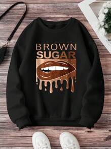 SHEIN EZwear 女士带嘴巴图案的保暖衬里运动衫