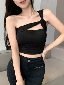 Dazy Star Xu hướng: Cắt giảm Một bờ vai Top Cây trồng - màu đen - Xem 2