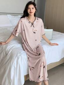 Nơ Trang trí Khối màu Ren Mộc nhĩ Trang phục mặc nhà Đầm - Bụi hồng - Xem 3