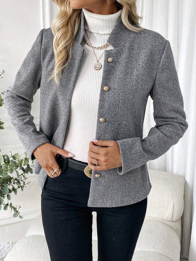 SHEIN Privé Abrigo De Lana Gris Para Mujer - Gris - Añade 4