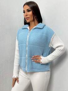 Zolique Women'S Contrast Cardigan Sweater Fall Cloth For Women - Blue - View 5