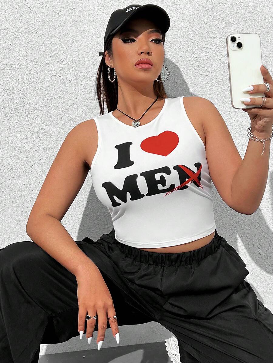 CovetEZ Kích thước lớn Của phụ nữ Ngày lễ tình nhân Slogan In Thon gọn Áo ba lỗ - trắng - Xem 1