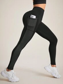 Easithlete Color-Block Sport Leggings With Phone Pocket Yoga Women Pants - Black - View 1