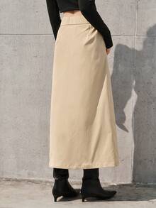 BizChic 女用翻蓋裝飾高開叉半身裙 - 卡其色 - 查看 2
