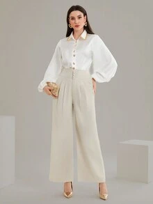 Modelyn Women's Wide Leg Pants - Beige - View 6