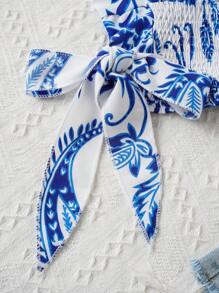 Trelyra 女士花卉印花收縮腰寬鬆襯衫 - 白色 - 查看 6