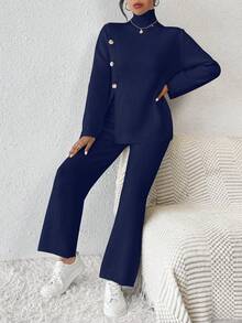 SHEIN Frenchy 兩件組高領長袖休閒毛衣 - 藏蓝色 - 查看 7