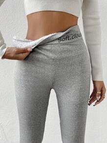 SHEIN Unity 字母印花保暖打底褲,適用於寒冷天氣 - 灰色 - 查看 4
