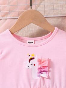 SHEIN 幼兒女孩可愛夢幻網布泡泡連身裙 - 粉色 - 查看 5