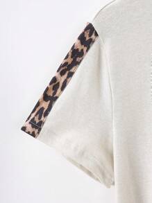 SHEIN Unity Women's Leopard Print Heart-shaped Pattern Short Sleeve T-shirt - Light Grey - View 4
