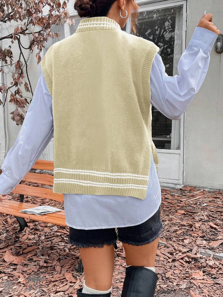 Women's Color Block Striped Casual Sweater Vest