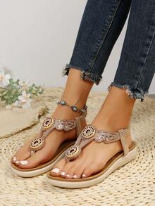 Thoải mái Không trượt Đồ trang trí Rhinestone Của phụ nữ Dép phẳng - Hoa hồng vàng - Xem 7