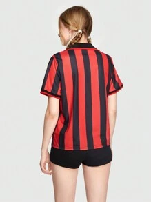 ROMWE 女士色塊條紋字母印花t恤 - 彩色 - 查看 5