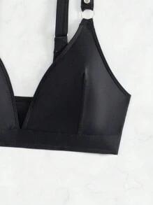 SHEIN Swim Áo bơi thiết kế chữ V sâu cho nữ có chi tiết vòng tròn - màu đen - Xem 5