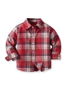 Young Boy Plaid Print Bow Front Shirt & Suspender Pants - Multicolor - View 5