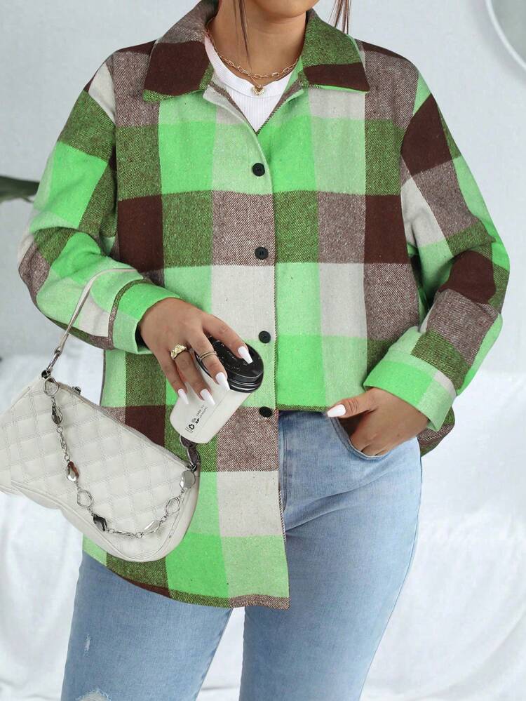 Plus Size Women's Plaid Long Sleeve Shirt