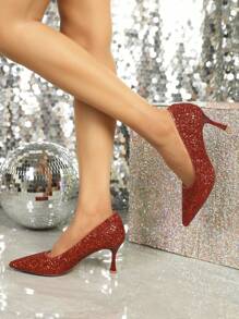 Women's Fashionable Glitter Mary Jane High Heel Shoes For Parties And Banquets - Red - View 5