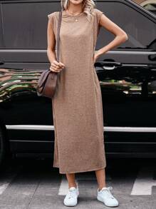 SHEIN LUNE Women's Short Sleeve Dress - Khaki - View 4