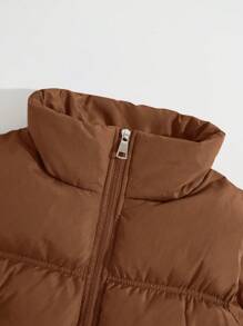 SHEIN Unity 女士前拉链冬季羽绒背心 - 棕色 - 查看 3