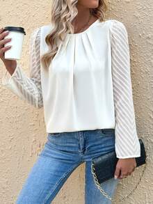 SHEIN LUNE Pleated & Spliced Long Sleeve Shirt - Apricot - View 6