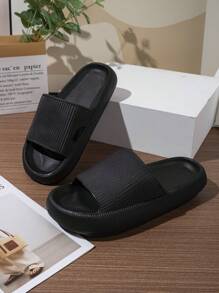 Women Minimalist Textured Slides, Fashion Summer EVA Slides - Black - View 1