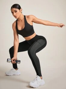 Easithlete Color-Block Sport Leggings With Phone Pocket Yoga Women Pants - Black - View 6