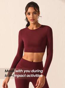 Core Rhythm Solid Color Short Cropped Sports T-shirt With Hollow Out Back - Purple - View 5