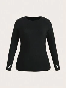 Easithlete Plus Size 2pcs Round Neck Long Sleeve T-Shirt - Multicolor - View 4