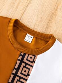 SHEIN Bé trai Khối màu Hình học Mô hình Tay áo dài Áo Và Quần Hai chiếc Bộ Đối với Mùa Thu /đông - Nhiều màu - Xem 4