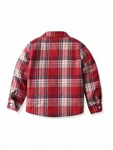 Young Boy Plaid Print Bow Front Shirt & Suspender Pants - Multicolor - View 4