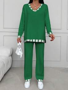 EURMUSE Damski Wzór geometryczny Długi Rękaw Topy + Spodnie Stroje dwuczęściowe Komplety Biżuterii - Wielokolorowe - Zobacz 5