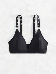 SHEIN Swim Áo bơi thiết kế chữ V sâu cho nữ có chi tiết vòng tròn - màu đen - Xem 4