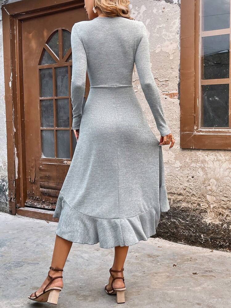 Button Decoration Drawstring Front Dress Fall Cloth For Women