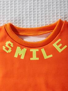 Fashionable Street Style Baby Girls' Letter Print Round Neck Sweatshirt And Comfortable Letter Print Pants Set - Orange - View 3