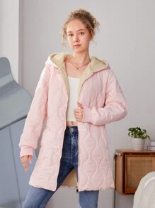 Teen Girl Casual And Simple Style Urban Warm Thermal Lined Padded Coat