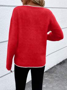 SHEIN LUNE Suéter de cuello redondo de punto con copos de nieve rojos para mujer, para otoño e invierno - Rojo - Ver 2