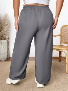 SHEIN CURVE+ Kích thước lớn Màu thuần Quần chân thẳng - Xám - Xem 2