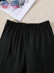 Sparklyn Teen Girl 2pcs/Set Striped Short Sleeve Top And Flared Pants - Black and White - View 6