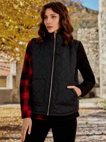 SHEIN LUNE Dây kéo Chần Áo vest - màu đen - Xem 4